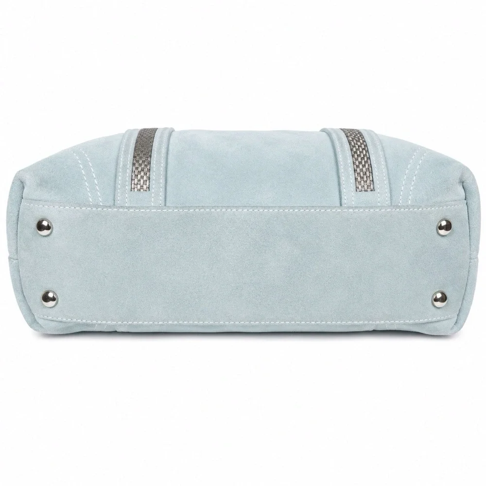 Coach 2005 Leatherware Metallic Bead‎ Suede Gallery Tote Blue Silver J05J